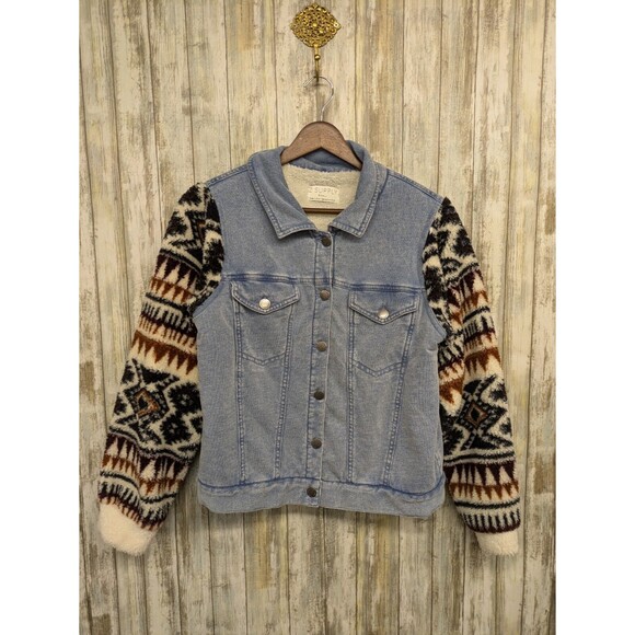 Z Supply Women's Gia All Day Knit Denim Fleece Aztec Shirt Jacket Shacket Small - Picture 1 of 11
